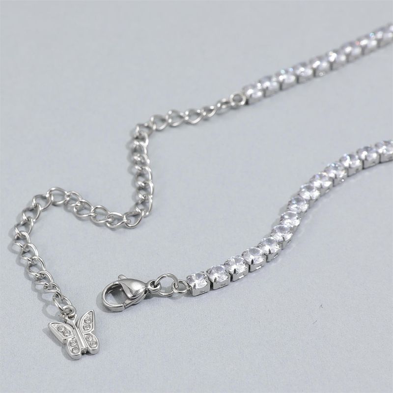 Titanium Steel Inlaid Zircon Chain Butterfly Necklace Fashionable High End Couple Clavicle Chain_voghion.com