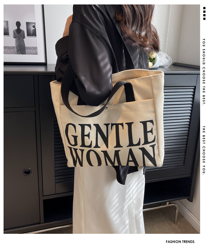 Minority Design Letter Canvas Bag Women's Single Shoulder Simple Art Lazy Large Capacity Tote Bag Women's Bag One Dropshipping_voghion.com