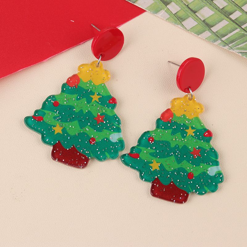 Nuovi orecchini a bottone in acrilico con motivo a albero di Natale, renna e fiocco di neve, semplici e alla moda, per le donne_voghion.com
