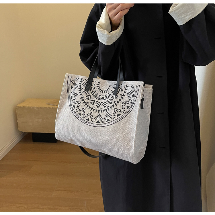 2024 Yeni Orman Tek Omuz Crossbody Çanta Tote Çanta Keten Doku Büyük Çanta Kadın Etnik Tarzı Çanta_voghion.com