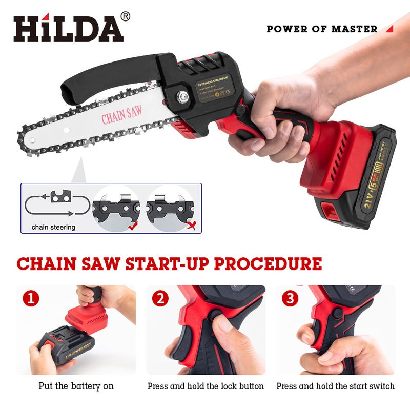 21V Cordless Brushless Chainsaw – 4/6 Inch Electric Chainsaw, Left/Right Hand Compatible, 2000mAh Battery For Wood Cutting, Pruning & DIY Projects_voghion.com