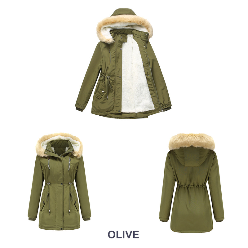 Cappotto imbottito in lana d'agnello spesso da donna, cappotto imbottito ampio, cappello staccabile e giacca in pile_voghion.com