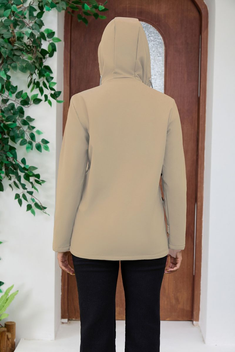 Giacca antivento con cappuccio da donna, foderata in pile, impermeabile, con cerniera completa, manica lunga, stile casual e da pendolare (nero, verde militare)_voghion.com