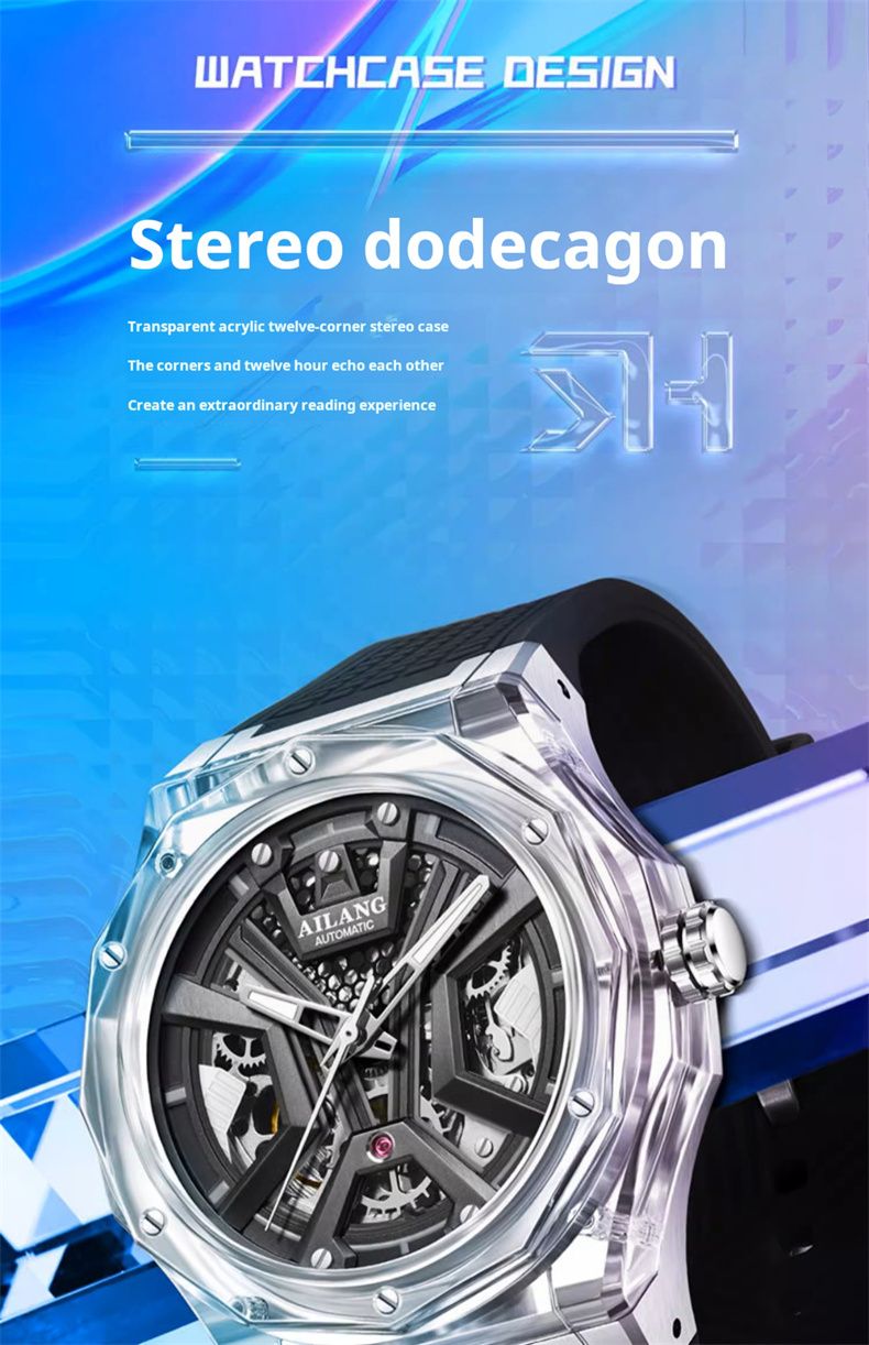 AILANG Women Automatic Mechanical Watch Top Brand Luxury Pink Transparent Case Waterproof Wrist Watch Ladies Skeleton Clock 2024_voghion.com