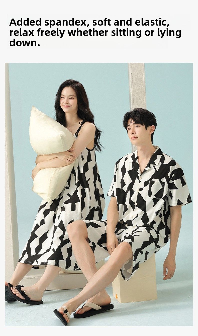 7A Antibacterial Boost! Pigiama da coppia in cotone Xinjiang, estivo, maniche corte e sottili, che unisce lusso e comfort._voghion.com