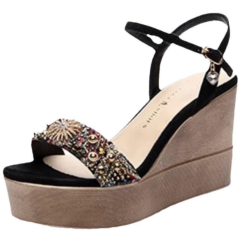 Petite Height Increasing Sandals For Women 2025 New Summer Thick Sole Waterproof Platform Roman Strap Wedge High Heels_voghion.com