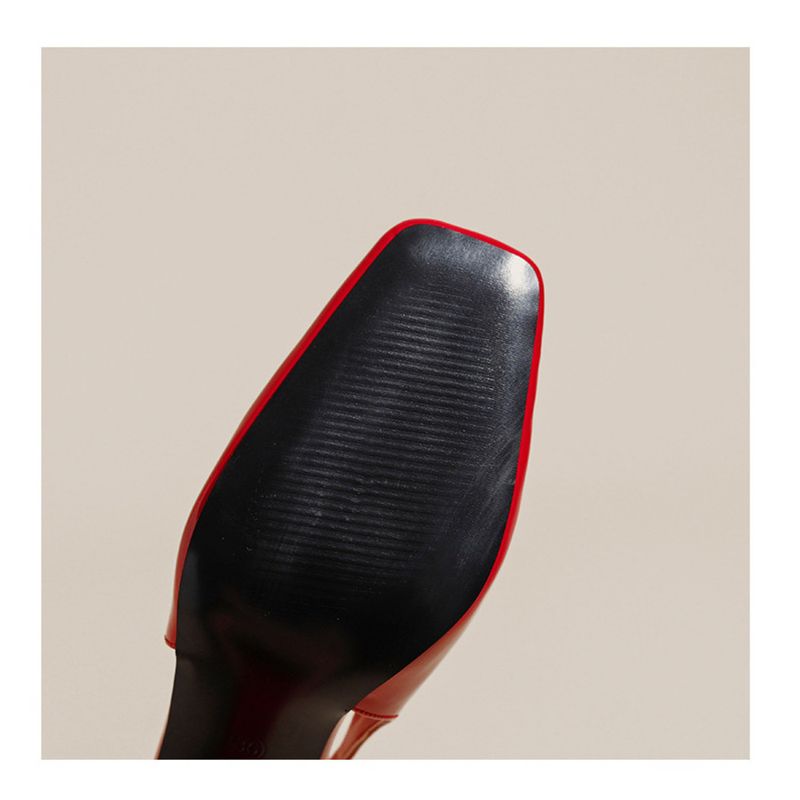 2025 Spring And Summer New Patent Leather Square Short Backless Closed-toe Sandals French Single Shoes Wear Comfortable Lightweight_voghion.com