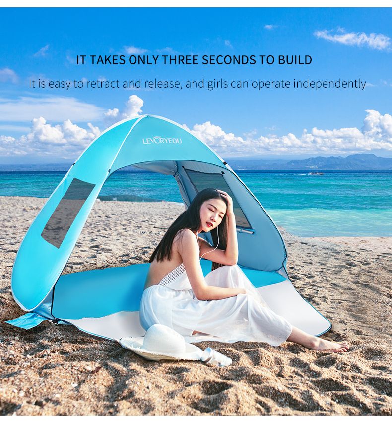Tenda da spiaggia per esterni, con apertura rapida, automatica, pop-up, semplice parasole, baldacchino per il tempo libero sulla spiaggia, con porte e doppie finestre_voghion.com