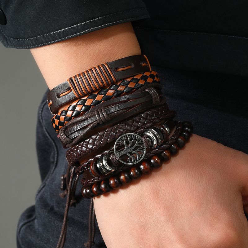 Retro Einfaches Herren Lederarmband Handgewebtes mehrschichtiges Lederarmband_voghion.com