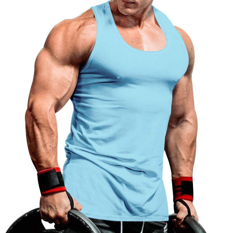 Grenzüberschreitender Außenhandel Herrenbekleidung Herren Tiefgraben Bodybuilding Fitness Weste Einfarbig Sommer Umfassendes Training Sportboden_voghion.com