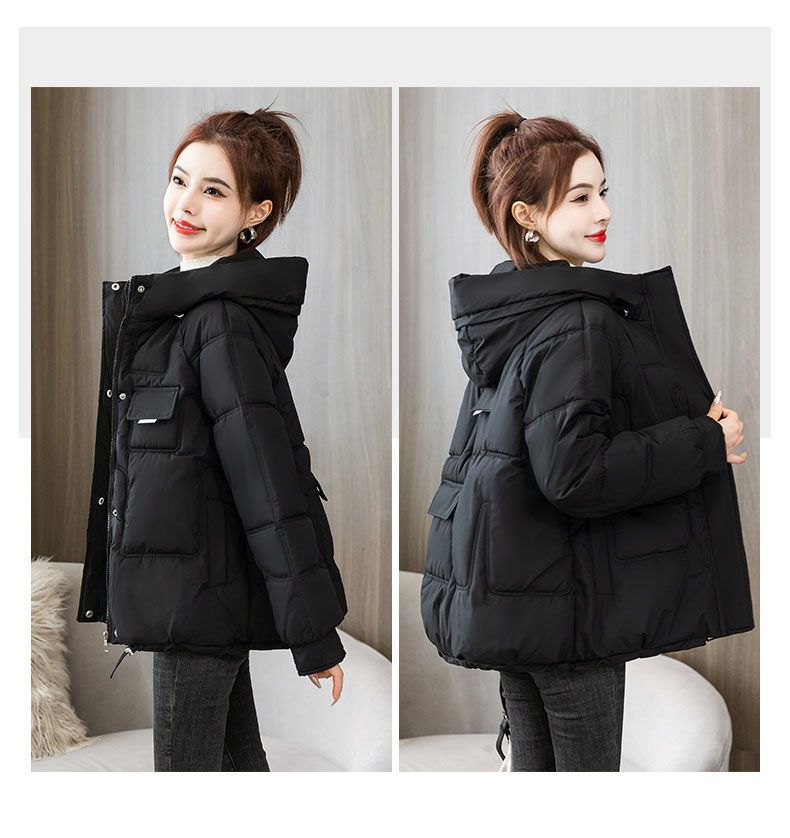 Kadın Kışlık Kapüşonlu Mont, Hafif Sıcak Mont, Büyük Beden Kısa Dış Giyim, Minyonlardan Kıvrımlılara Uygun Günlük Moda Parka_voghion.com