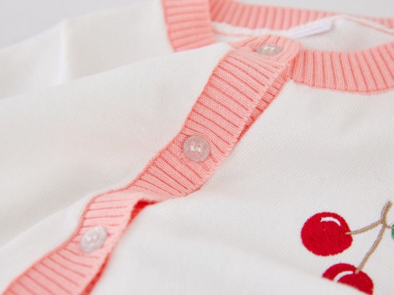 Cardigan in maglia ricamato per mamma e bambini, per bambine, in morbido cotone, a maniche lunghe, aperto sul davanti, per bambini piccoli (90-140 cm, bianco)_voghion.com