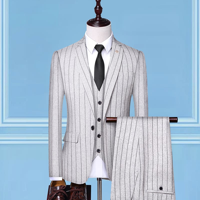 Spring New Suit Slim Fit Men's Striped Three Piece 2025 Version Business Dress Set Men_voghion.com