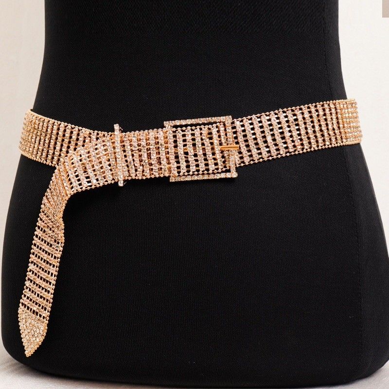 Shiny Nightclub Exaggerated Performance For Women Multi-Row Inlaid Waist Chain Slim Fit Personality Rhinestone Belt_voghion.com