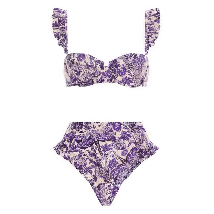 Traje de baño de una pieza con estampado de libélula púrpura hueco con cordón en la cintura de nuevo estilo para mujer y traje de falda cruzada estilo popular_voghion.com