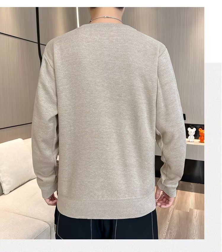 Abbigliamento maschile Maglione girocollo in velluto monopezzo autunnale e invernale da uomo, camicia con fondo foderato in pile spesso da uomo, 2024, nuovo top caldo tutto-fiammifero alla moda_voghion.com