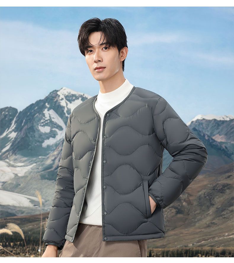 Doudoune légère pour homme, garnie à 90 % de duvet de canard gris, doudoune ultra-chaude coupe ajustée 600 FP (vert armée/bleu marine/noir/anthracite/kaki)_voghion.com