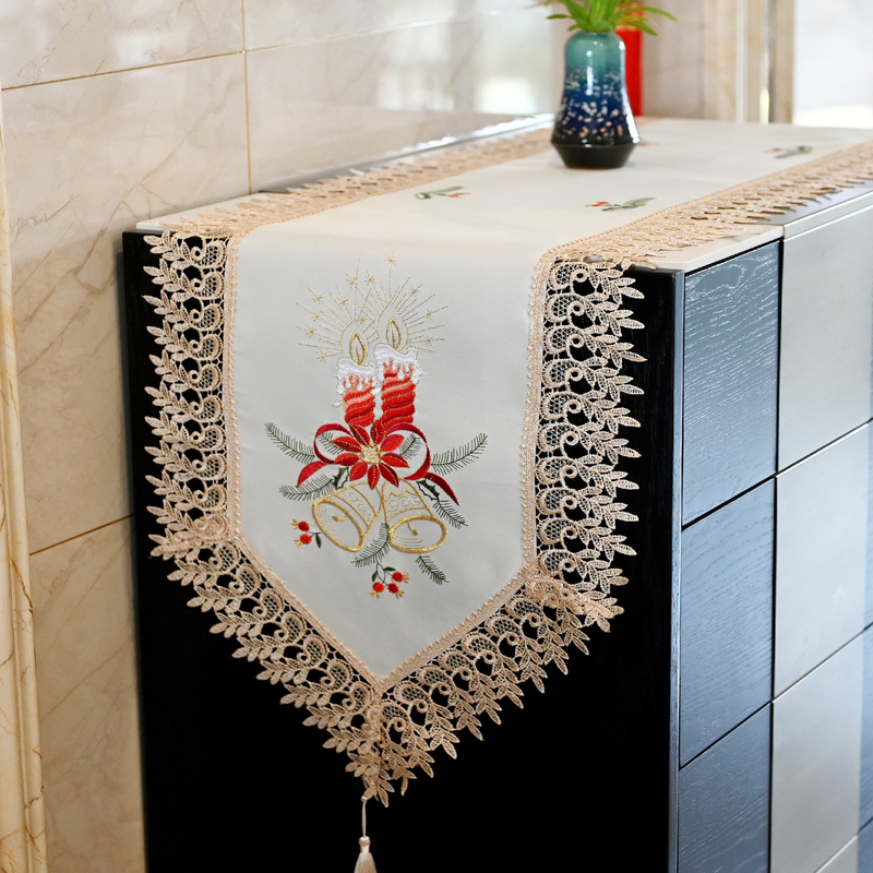 Europæisk stil minimalistisk vandopløselig blonde julebord flag Nordisk broderi stor rød garderobe TV skabs cover_voghion.com