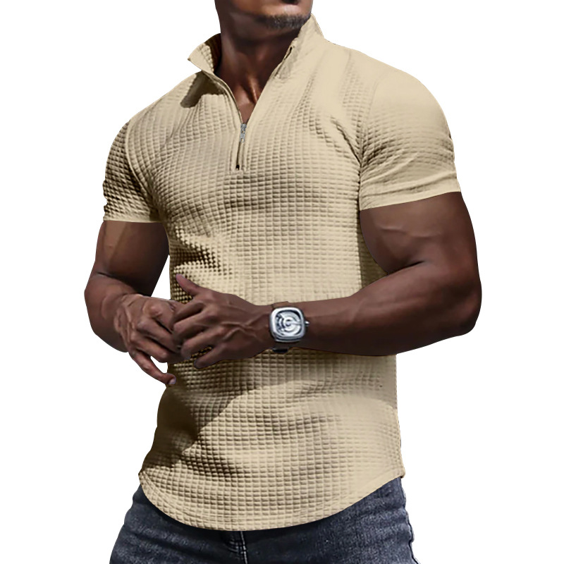 24 Poloshirt mit Stehkragen für Herren, kurzärmelig, einfarbig, kariert, mit Reißverschluss, T-Shirt für den Sommer, lässiges Oberteil_voghion.com