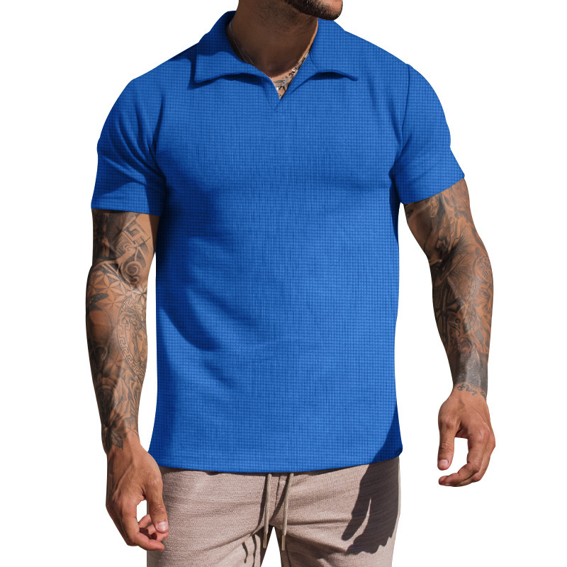Polo da uomo con scollo a V casual tinta unita a manica corta con risvolto_voghion.com