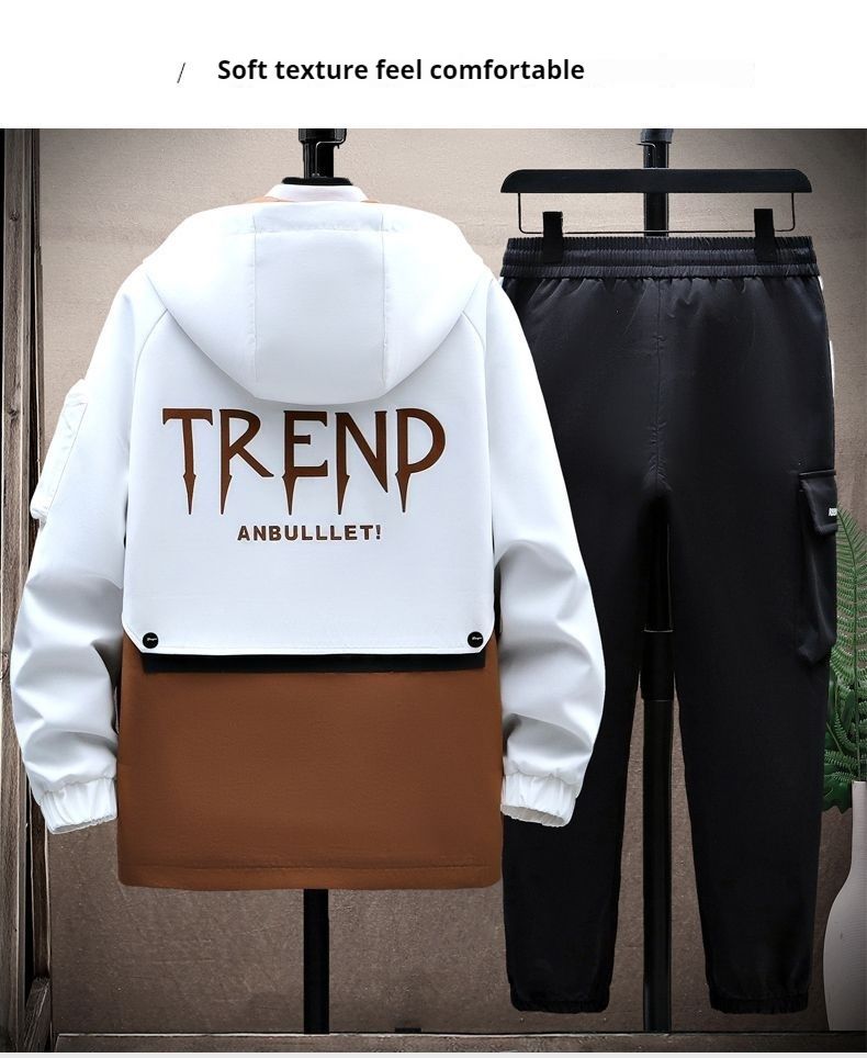 Spring Autumn Men's Jacket, Youth Work Clothes, Korean Edition Set, 2024 New Style, Handsome and Loose Two Piece Set_voghion.com