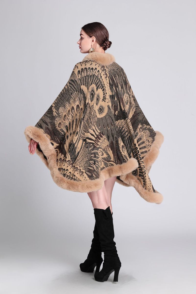 Mantella in jacquard con collo in lana taglia grande cardigan lavorato a maglia cappotto donna_voghion.com