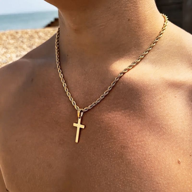 Collana da donna con ciondolo dorato, collana con catena intrecciata in oro inossidabile, collana con croce in acciaio al titanio, resistente alla luce, versatile, alla moda, da uomo_voghion.com