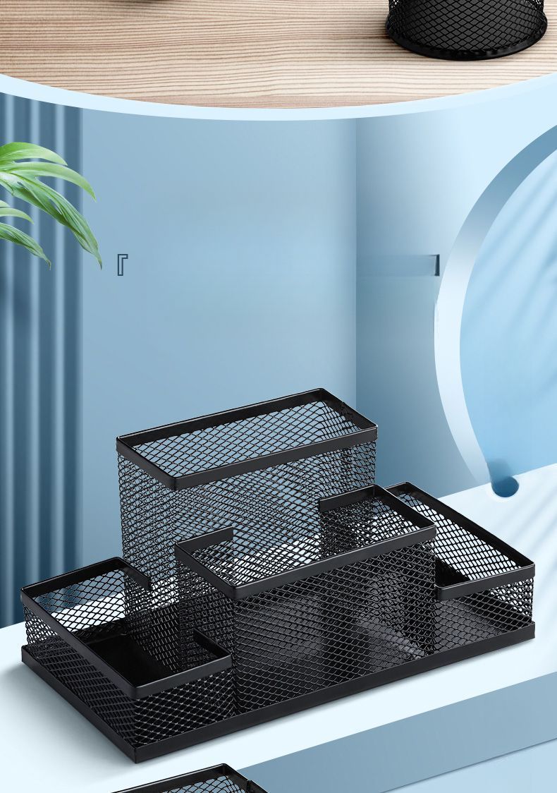 Four-Grid Metal Holder Large Capacity Thickened Desktop Organizer Multi-Functional Office Pen Box Classification Storage_voghion.com