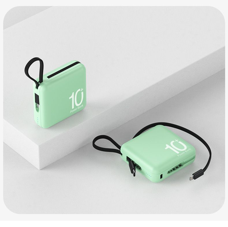 New Large Capacity 10000mAh Mini Power Bank With Built-in Fast Charging USB Cable Compact Portable Charger_voghion.com