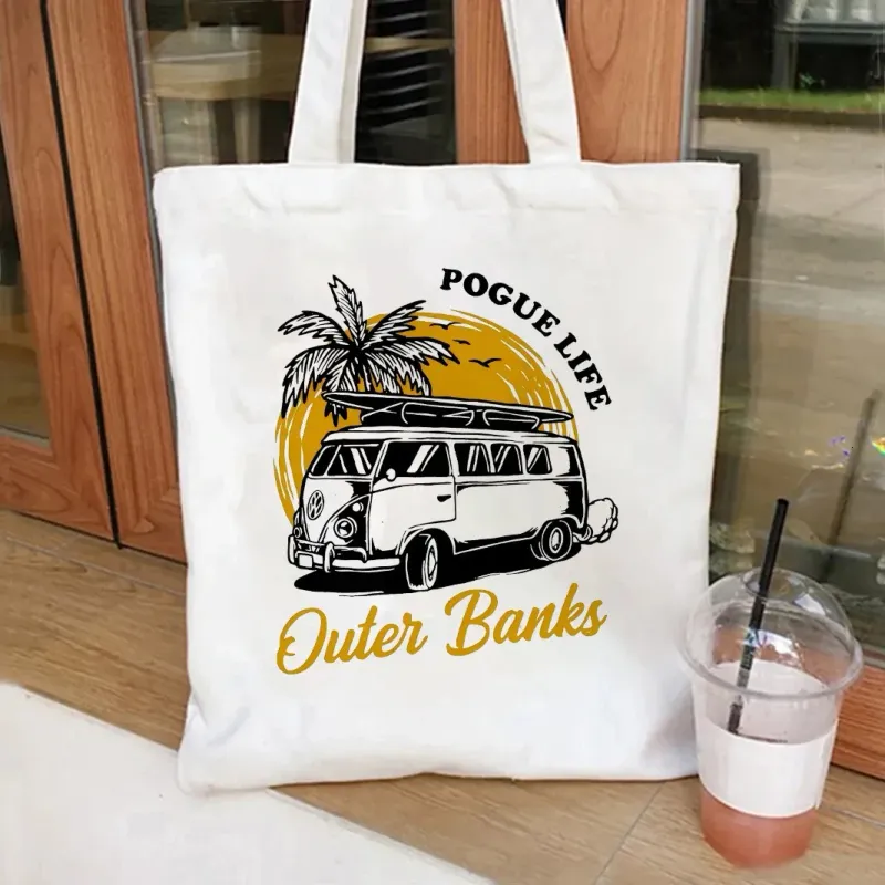 Borsa da viaggio in tela riutilizzabile, portatile, con stampa casual da spiaggia, alla moda, OUTER BANKS_voghion.com