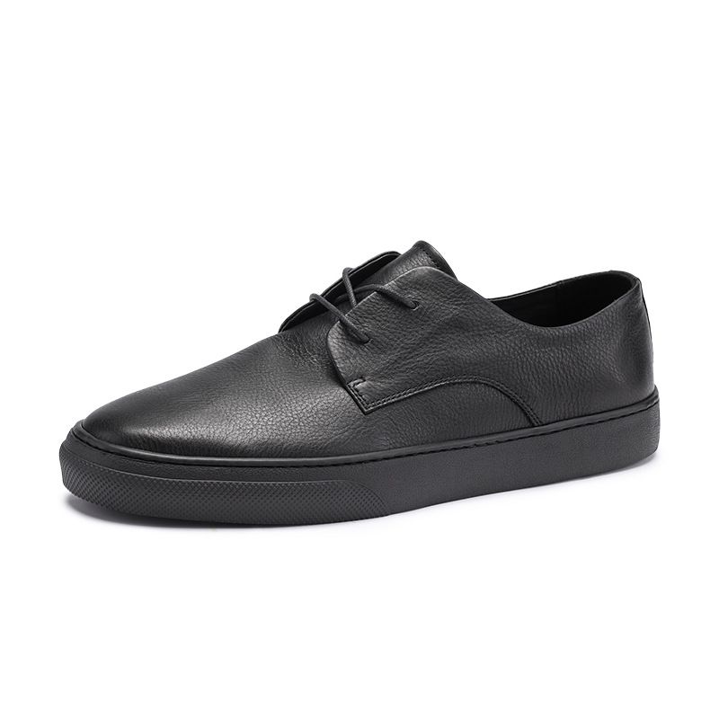 Regal Footwear Guangzhou Handmade Simple Genuine Leather Sneakers Casual Korean Style Skate Men's Black Shoes_voghion.com