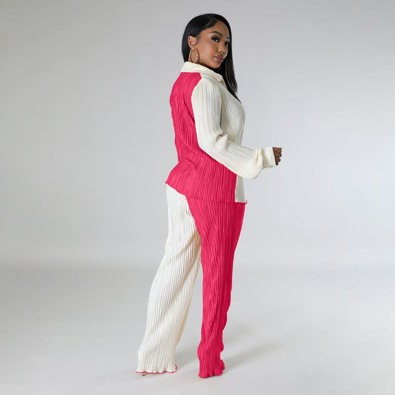 Abbigliamento donna Autunno Nuovi prodotti Colore Stuzzicadenti Tessuto Largo Casual Due Pezzi Completo_voghion.com