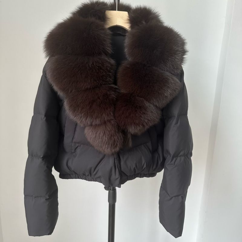 Luxury Winter Short Down Jacket For Women With Detachable Fox Fur Collar, High-Quality White Duck Down, Elegant & Stylish, Loose Fit, Warm_voghion.com