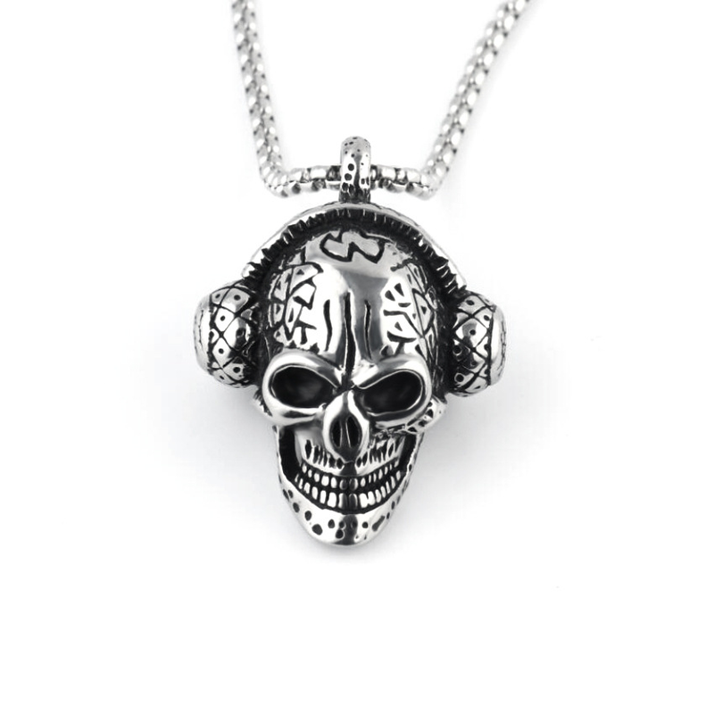 Retro Hip Hop Punk Roestvrijstalen Schedel Heren Rock Persoonlijkheid Lange Hanger Ketting Boho Halloween Ornament_voghion.com