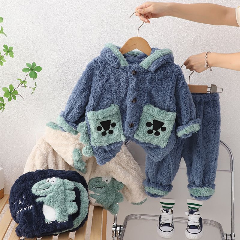 Pijamas de otoño para niños 2024, nuevos pijamas de bebé para mujeres y hombres con capucha de dinosaurio de terciopelo, muebles para el hogar_voghion.com