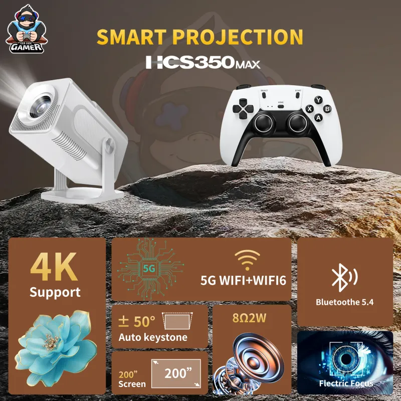 HCS350Max Game Console Projector Upgraded White Home Theater Voice Control Portable Beamer 720P Native With Simulator_voghion.com