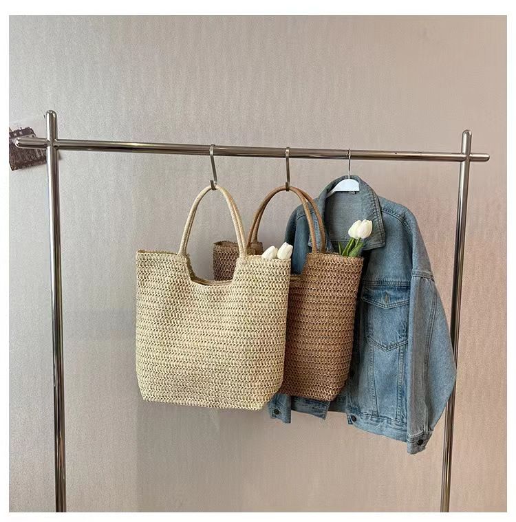 Vendita diretta in fabbrica borsa di paglia di grande capacità nuovo stile semplice borsa di paglia a tracolla borsa tessuta borsa da spiaggia per le vacanze borsa da donna versatile_voghion.com