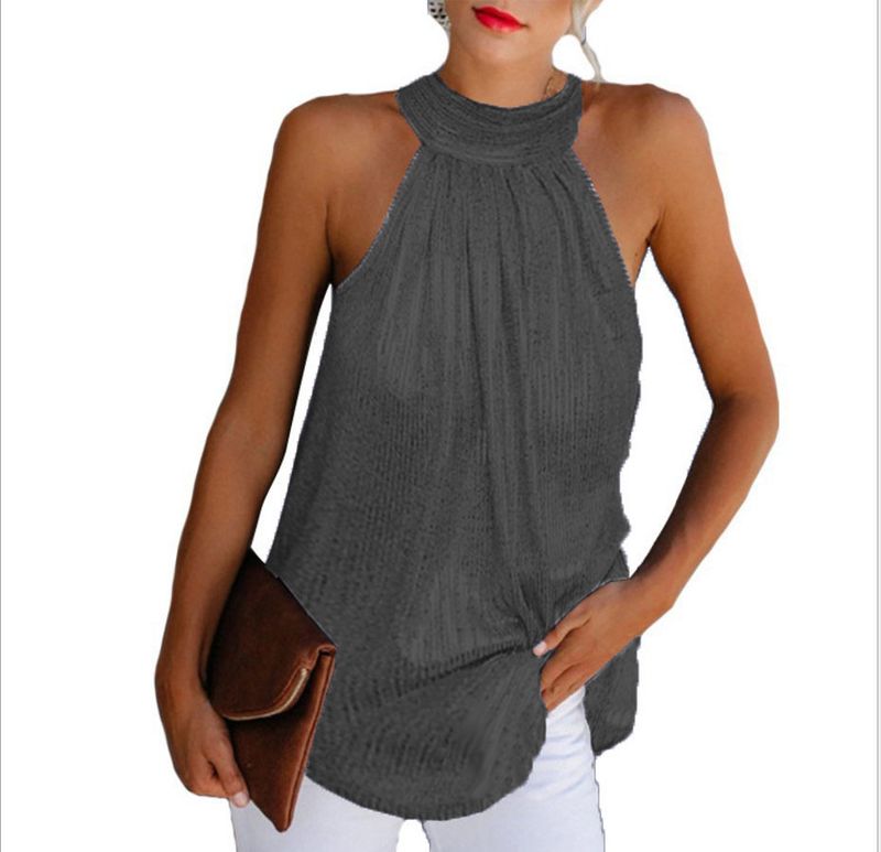 Maglietta casual senza maniche con cerniera sul collo a doppia aletta in argento da donna, in saldo nel 2025_voghion.com