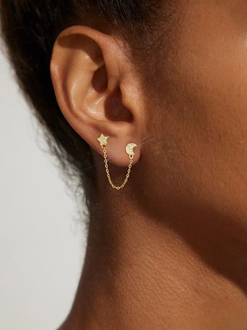 Hot Sale Brass Real Gold Plated Fashionable Personality Front And Back Wear Style Zircon Pearl Tassel Earrings_voghion.com