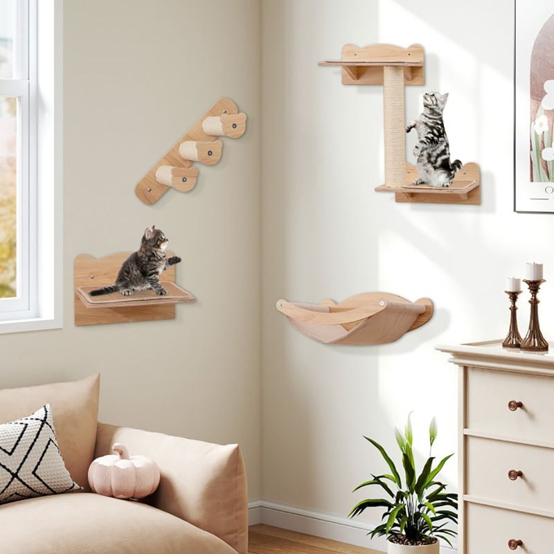 Cat Wall Furniture Set Of 4 With Hammock 2-step Cat Tree And Perch_voghion.com