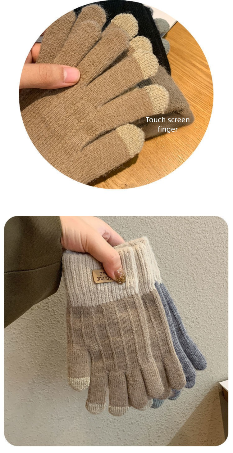 Winter Thickened Fleece-Lined Korean Style Cold-Proof Cycling Touchscreen Knitted Warm Unisex Woolen Gloves_voghion.com