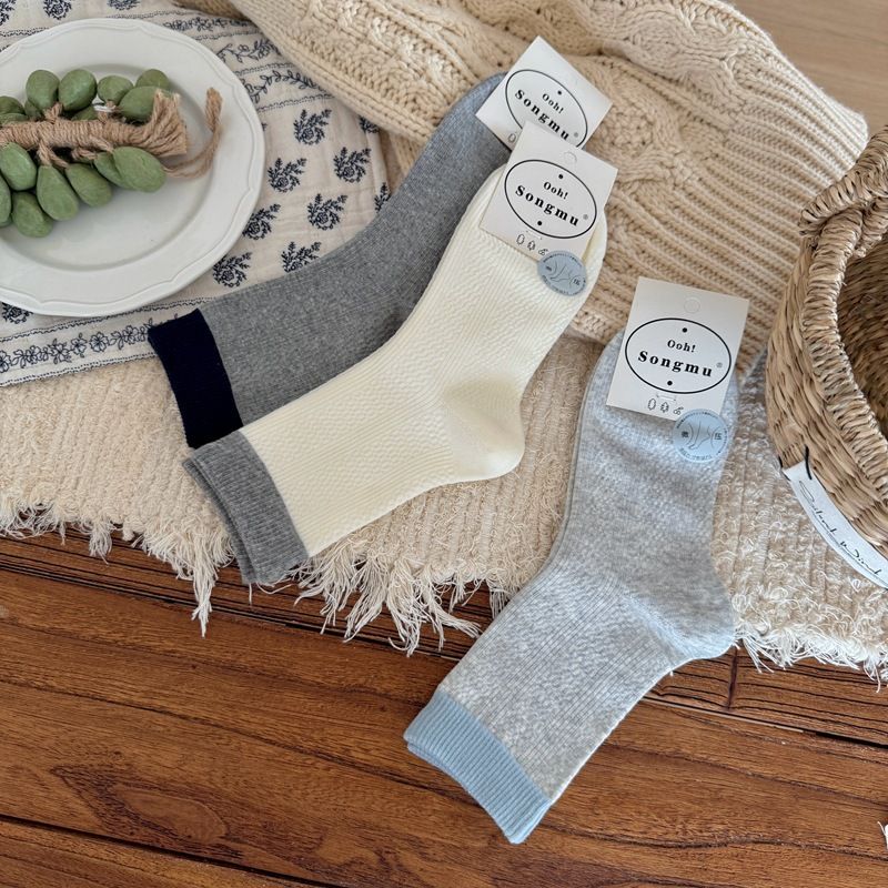 Women's Casual Knit Socks With Seamless Toe, Breathable Cotton Blend, Striped Pattern, Medium Cuff, Comfortable For All Seasons_voghion.com