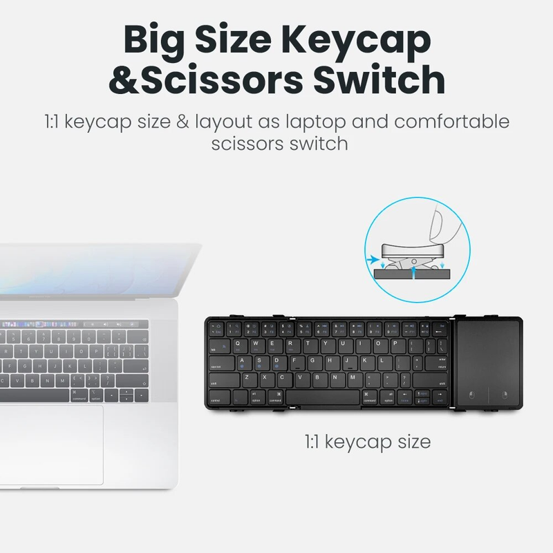 AVATTO prenosna mini zložljiva brezžična Bluetooth 5.1 tipkovnica s 3-kanalno povezavo za Windows, Android, IOS, tablico, iPad, telefon_voghion.com