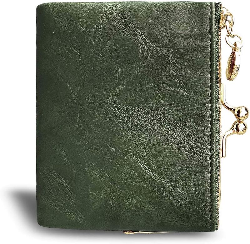 Naisten lompakko Pieni Rfid Naisten Kompakti Bifold Nahkainen Vintage Kolikkokukkaro vetoketjulla ja Kiss Lock_voghion.com