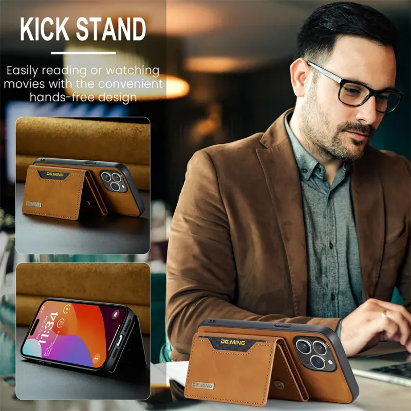 2IN1 Removable Leather Card Holder Wallet Phone Case For IPhone 16 15 14 Pro Max Plus ForiPhone Retro Business Shockproof Cover_voghion.com