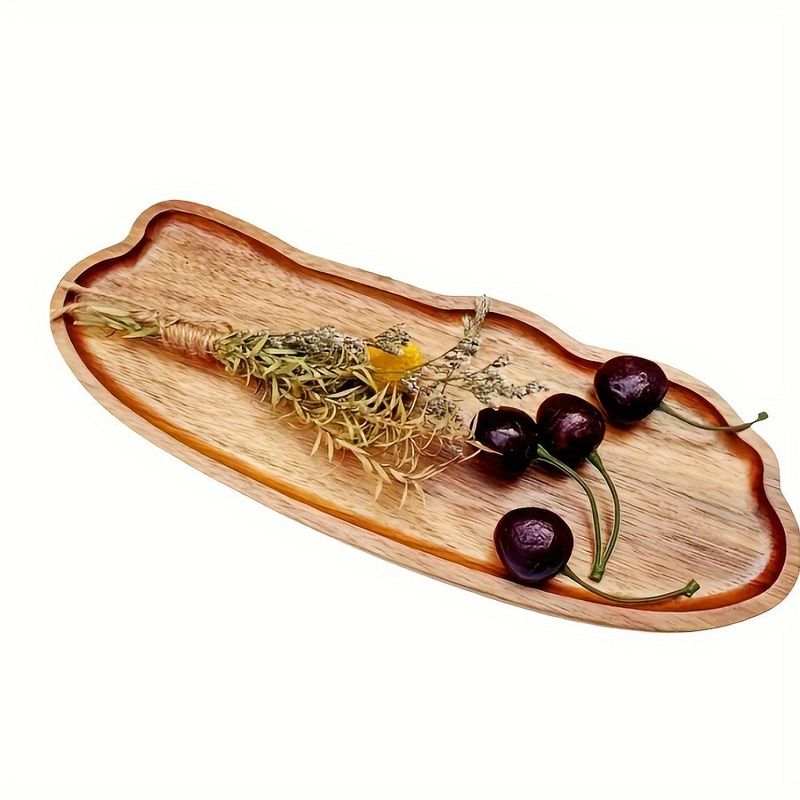 Plateau irrégulier en bois d'acacia en forme de nuage – Assiette de service polyvalente pour service à thé, collations, pain, gâteau et petit-déjeuner (indispensable pour la salle à manger en bois naturel)_voghion.com