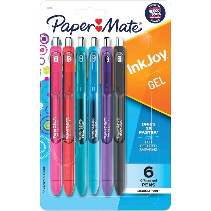InkJoy Retractable Gel Pens Medium Point 0.7 Mm Black Barrels Assorted Ink Colors Pack Of 6_voghion.com