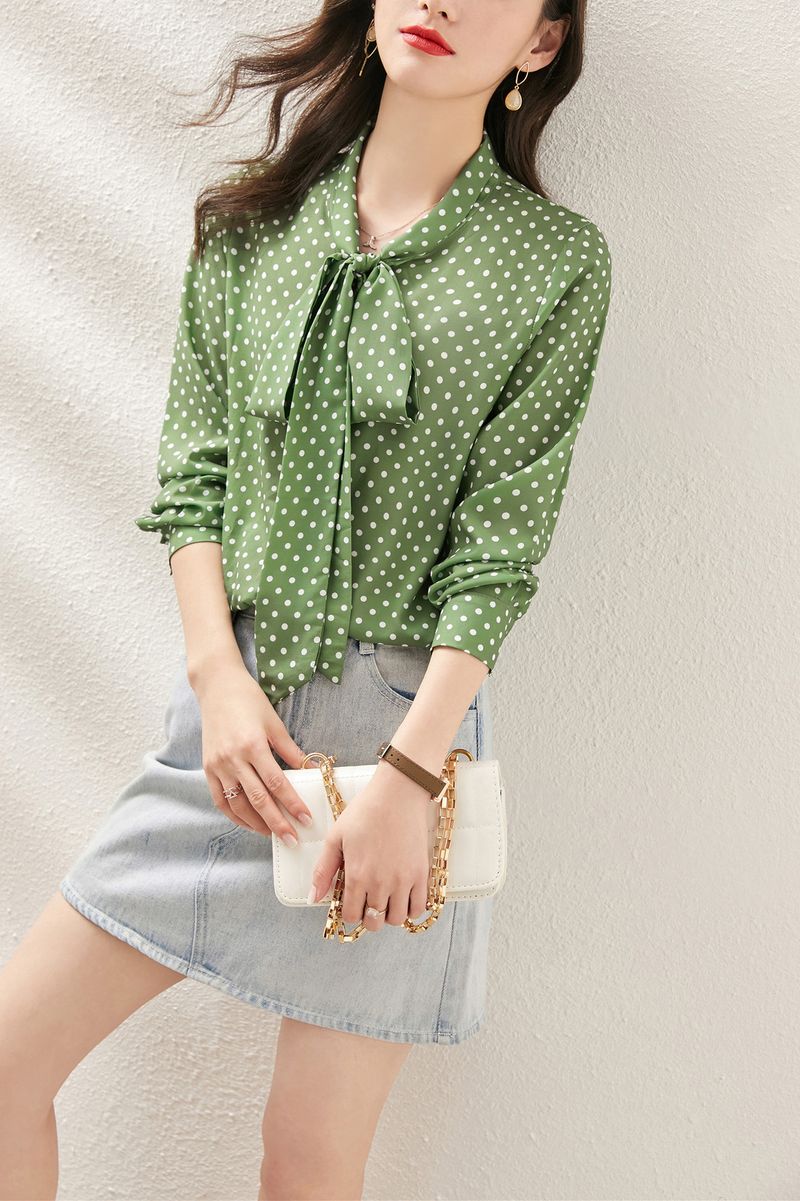 Camicia da donna a maniche lunghe con fiocco primaverile, camicia in chiffon allentata stile primaverile e autunnale_voghion.com
