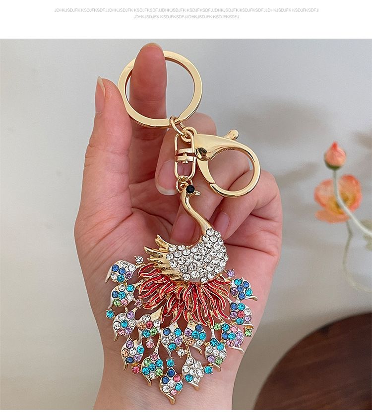 Colorful Luxurious Inlaid Crystal Peacock Car Women's Bag Accessory Keychain Metal Pendant_voghion.com