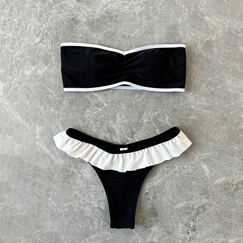 Neuer zweiteiliger Badeanzug für Damen mit Rüschenbesatz, rückenfreier sexy Bikini, Strand- und Thermalbademode_voghion.com